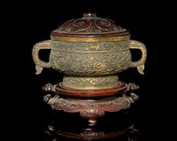 A PARCEL-GILT BRONZE CENSER，HU WEN MING，EARLY 17TH CENTURY