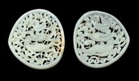 TWO WHITE JADE PIERCED DRAGON PLAQUES，17TH CENTURY