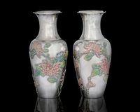 A PAIR OF ENAMELLED SILVER VASES，MAKER WANG HING，LATE 19TH/EARLY-20TH CENTURY