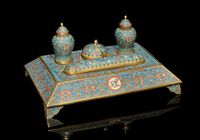 A CLOISONNE ENAMELLED DESK SET，19TH CENTURY