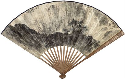 傅抱石 1963年作 飞瀑观泉 成扇