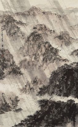 傅抱石 1962年作 烟雨深山 立轴