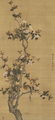 沈铨 桃花绶带 立轴