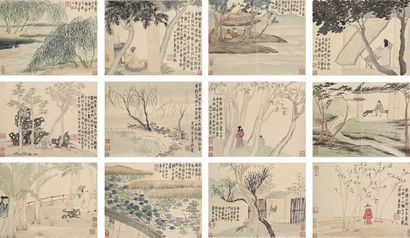 金农 1759年作  风景人物册 册页 （十二开）