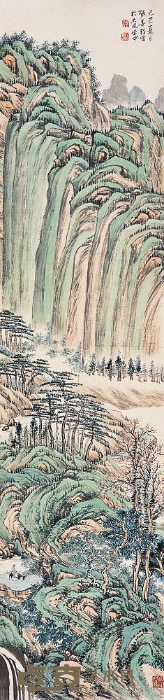 张善孖 1929年作 溪山行旅图 立轴 169×40.5cm