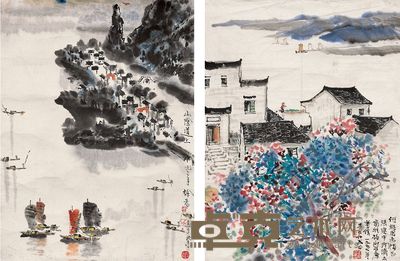 方济众 张建中 徐希 江南水乡 山阴道上 镜片 45×34cm×2