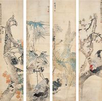 任伯年 1873年作 花鸟 四屏