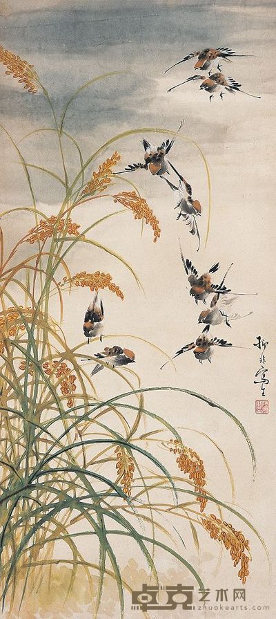 陆抑非 秋趣图 立轴 80×36cm