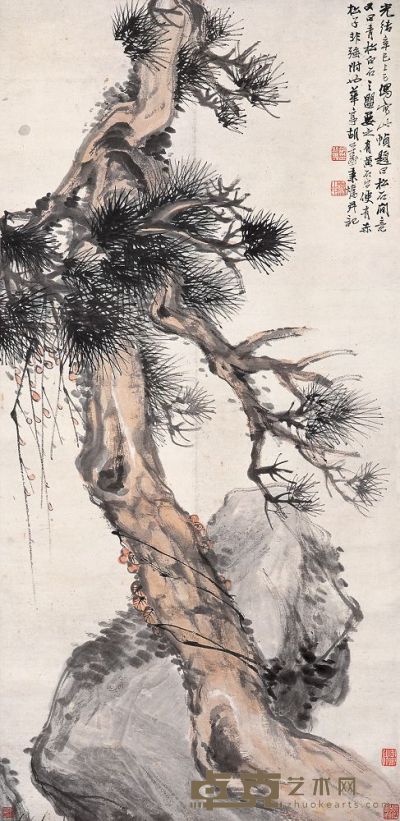 胡公寿 1881年作 松石图 立轴 131×64cm
