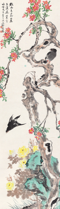 王师子 1928年作 花鸟 立轴