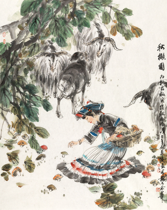 冯远 2008年作 秋撷图 镜心