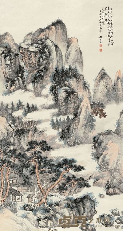 吴琴木 1940年作 白云幽居 立轴 153×81cm