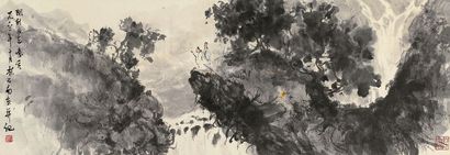 傅抱石 1962年作 万壑奔泉 镜心