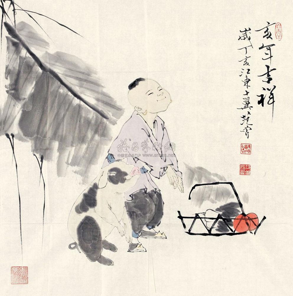 范曾 2007年作 亥年吉祥 镜心70×68.5cm