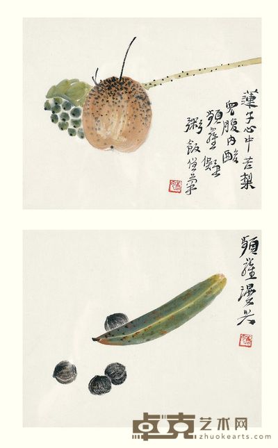 唐云 莲梨图 佳果图 镜心 20.5×25cm