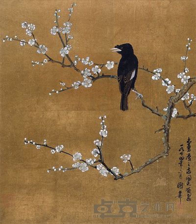 谢稚柳 1974年作 春梅鸲鹆图 镜心 55×48cm