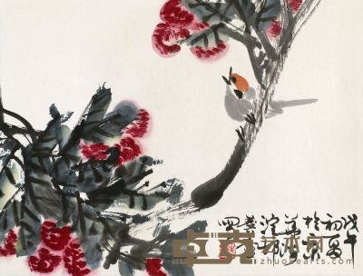 许麟庐 1978年作 荔枝小鸟 镜心 34×45cm