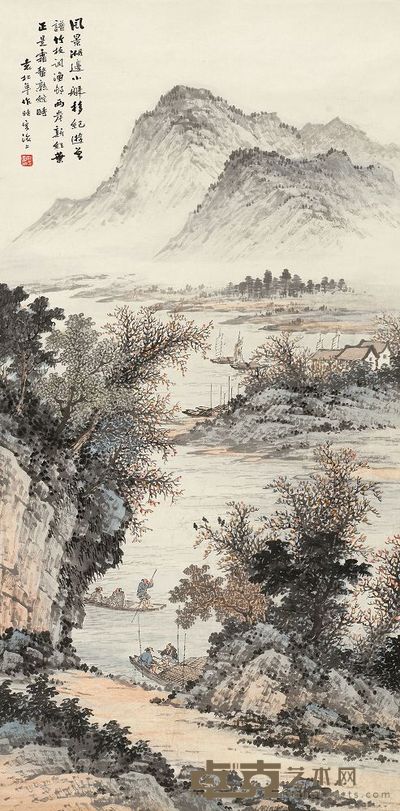 袁松年 渔邨秋色图 立轴 101×49.5cm