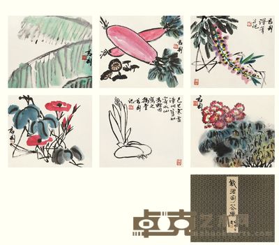 钱君匋 1990年作 花果图册 册本 （十二开选六） 29.5×34cm×12
