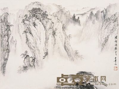 丁士青 山水 镜心 33.5×44.5cm