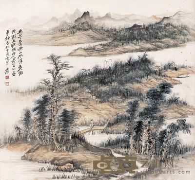 张大千 赏秋图 镜框 38×41cm