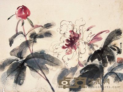 张大千 花卉 立轴 20.5×27cm