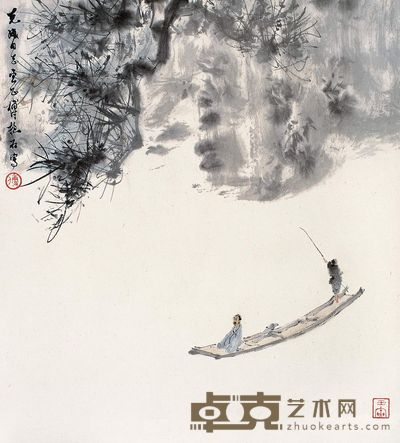 傅抱石 1962年作 泛舟图 镜心 46×41cm