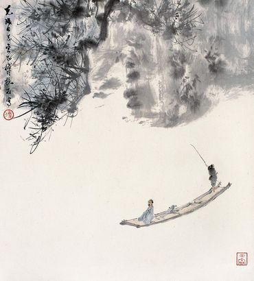傅抱石 1962年作 泛舟图 镜心