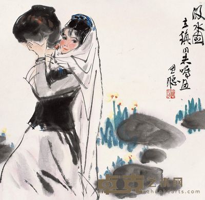 周思聪 汲水图 立轴 40×41cm