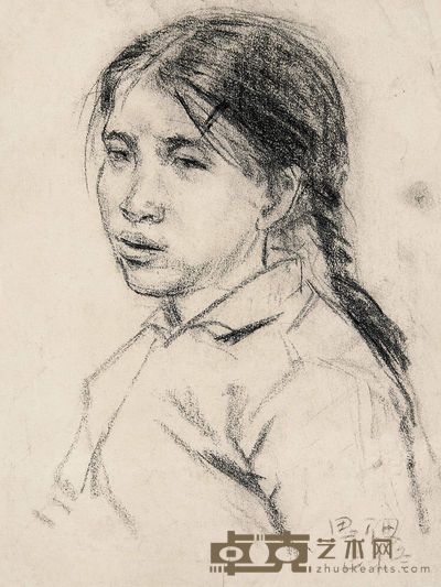 周思聪 1979年作 素描人物像 镜框 26×19cm