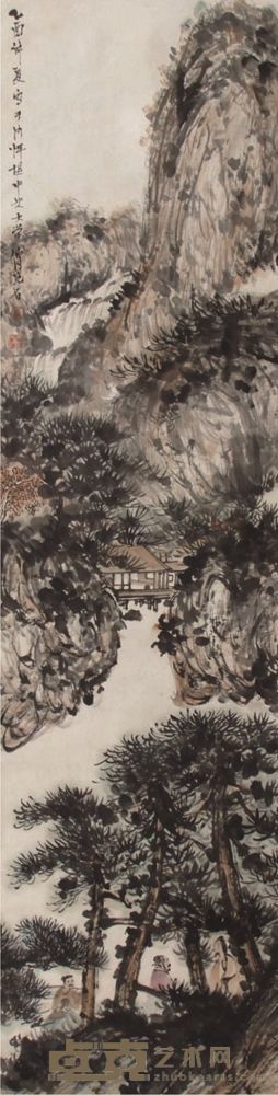 傅抱石山水人物立轴 134×34