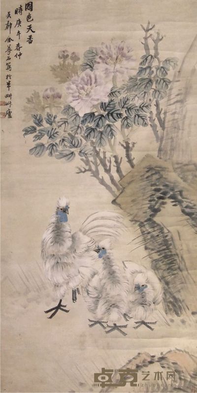 金梦石花鸟立轴 127×62