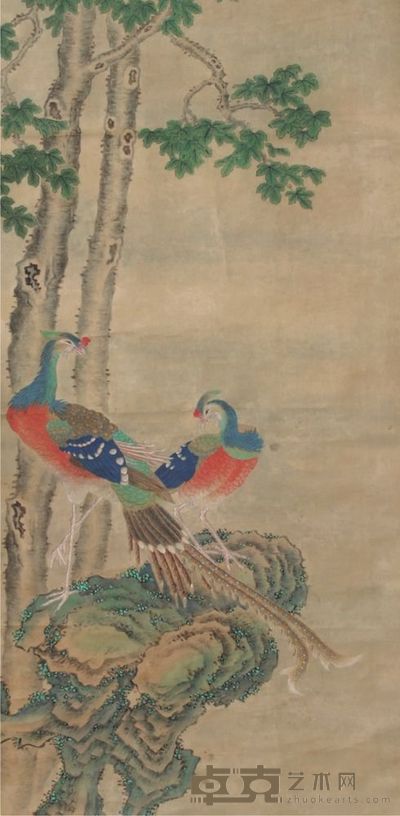 无款绢本花鸟立轴 114×56