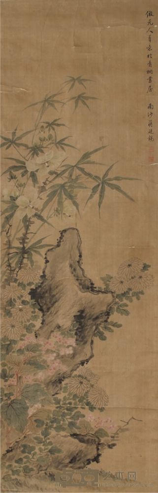 蒋庭锡绢本花鸟立轴 139×45