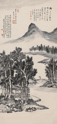 吴嘉行 壬申（1932年）作 烟林远岫 立轴