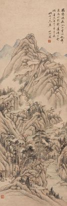 汤贻汾 道光丙午（1846年）作 秋山飞泉 立轴