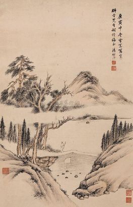 汤贻汾 庚寅（1830年）作 高士策杖 立轴