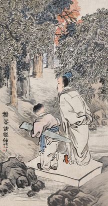 俞礼 辛酉（1921年）作 携琴访鹤 立轴