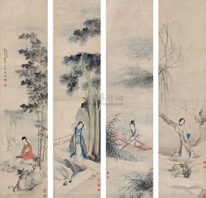 费以耕 辛亥（1851年）作 仕女 四屏