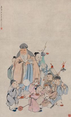 华冠 嘉庆辛未（1811年）作 兆寿婴戏图 立轴