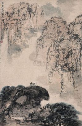 傅抱石 乙酉（1945年）作 暮年留眼但看山 立轴