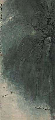 傅抱石 壬寅（1962年）作 玄武湖之春 立轴