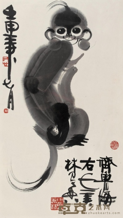 韩美林 1992年作 猴 镜心 69×40cm