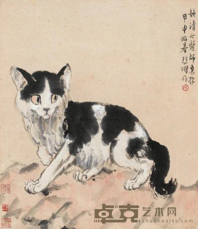 徐悲鸿 1944年作 猫石图 镜心 50.5×43.5cm