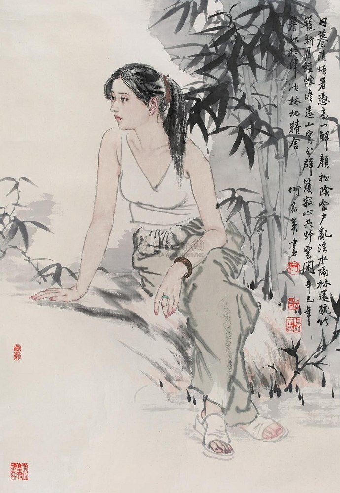 何家英 2001年作 日暮 镜心68×47cm