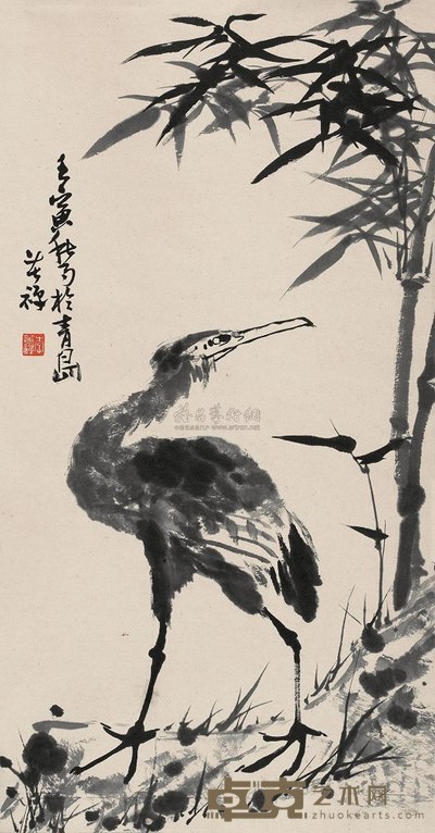 李苦禅 1962年作 鹭鸶 立轴 90×47cm