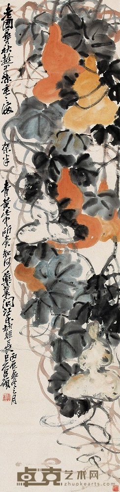 吴昌硕 1916年作 葫芦 立轴 139×33cm