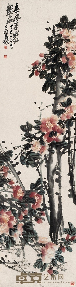 吴昌硕 1917年作 花卉 镜心 153.5×41cm