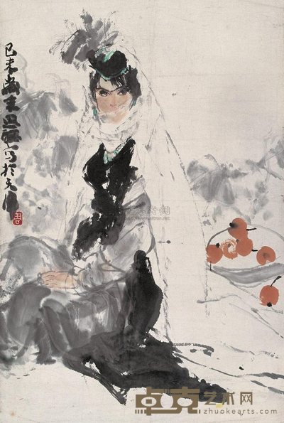 周思聪 1979年作 少女 立轴 68×45cm