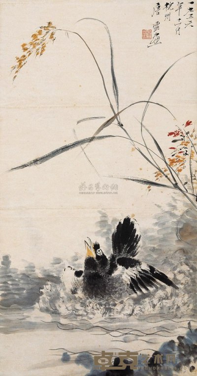 唐云 1956年作 花鸟 立轴 90×43.5cm
